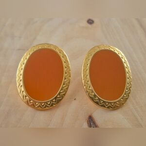 Gold and Orange Oval Pierce  Earrings